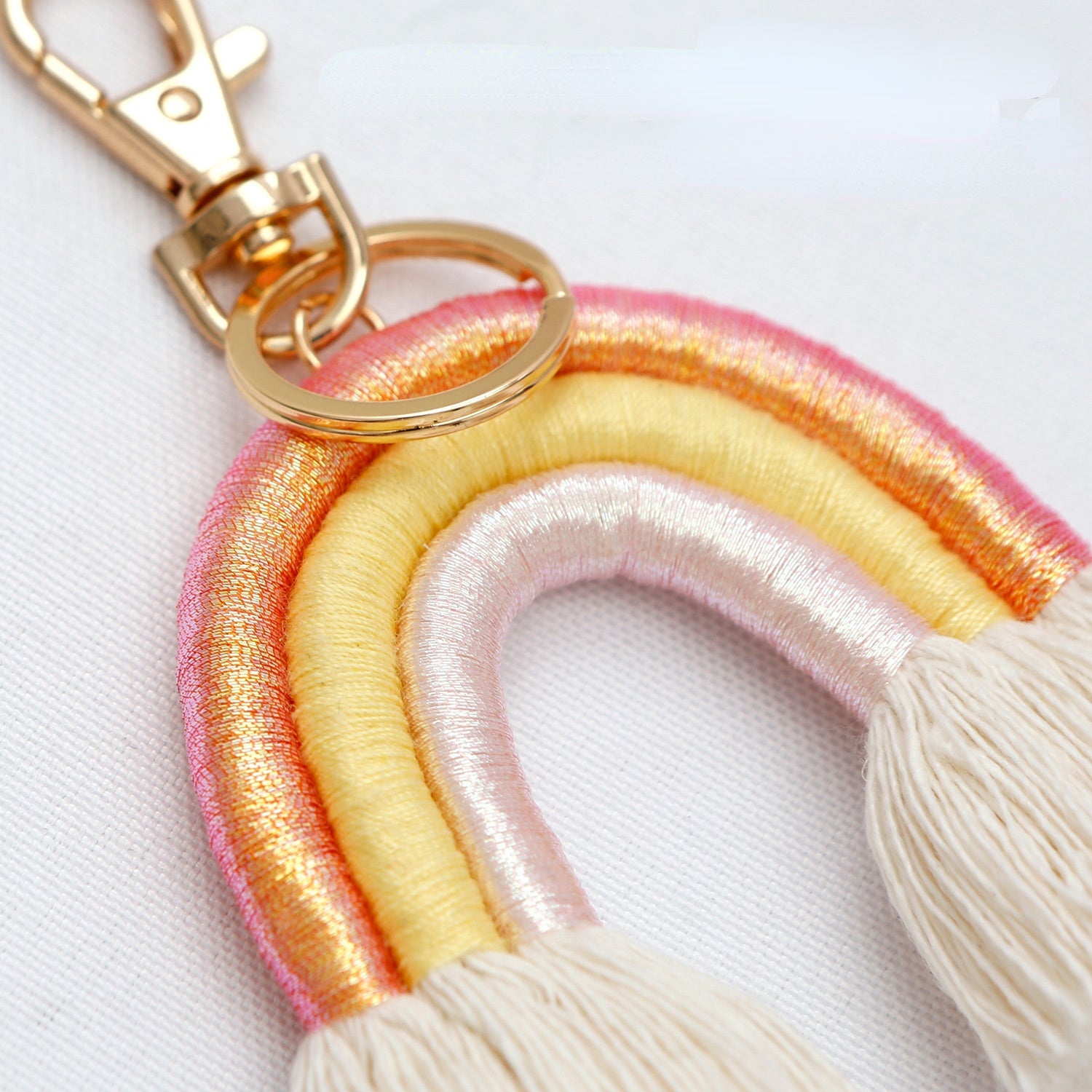 Wholesale Handwoven Rainbow Cotton Rope Lanyard Keychain